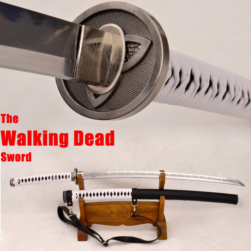 Japanese Samurai Sword Walking Dead Zombie Michonne's Sword Clay Tempered 1095 + Damascus Folded Steel Kobuse Hazuya Polishing Blade Silve